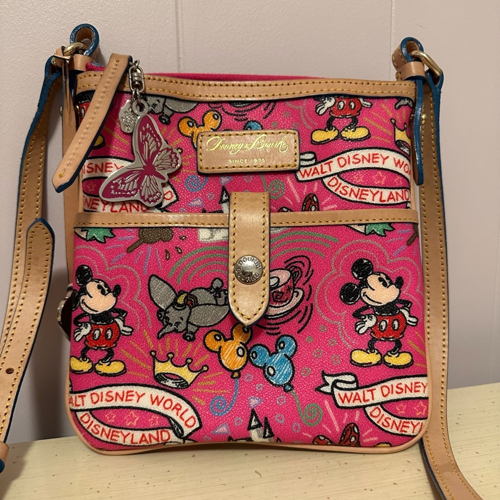 Rare Disney Dooney and Bourke Crossbody Pink Sketch Mickey Mouse Bag